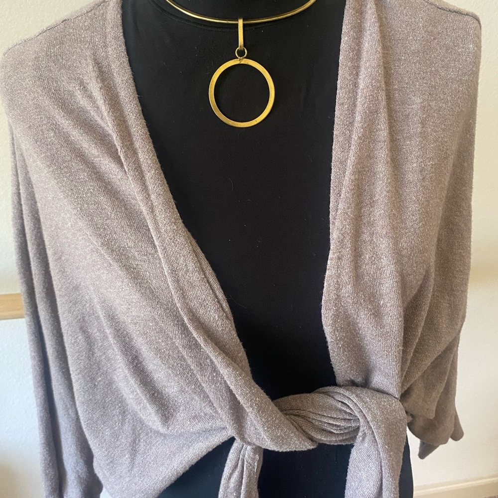 Anthropologie Women's Cropped Tie Front Kimono Cardigan Brown One Size